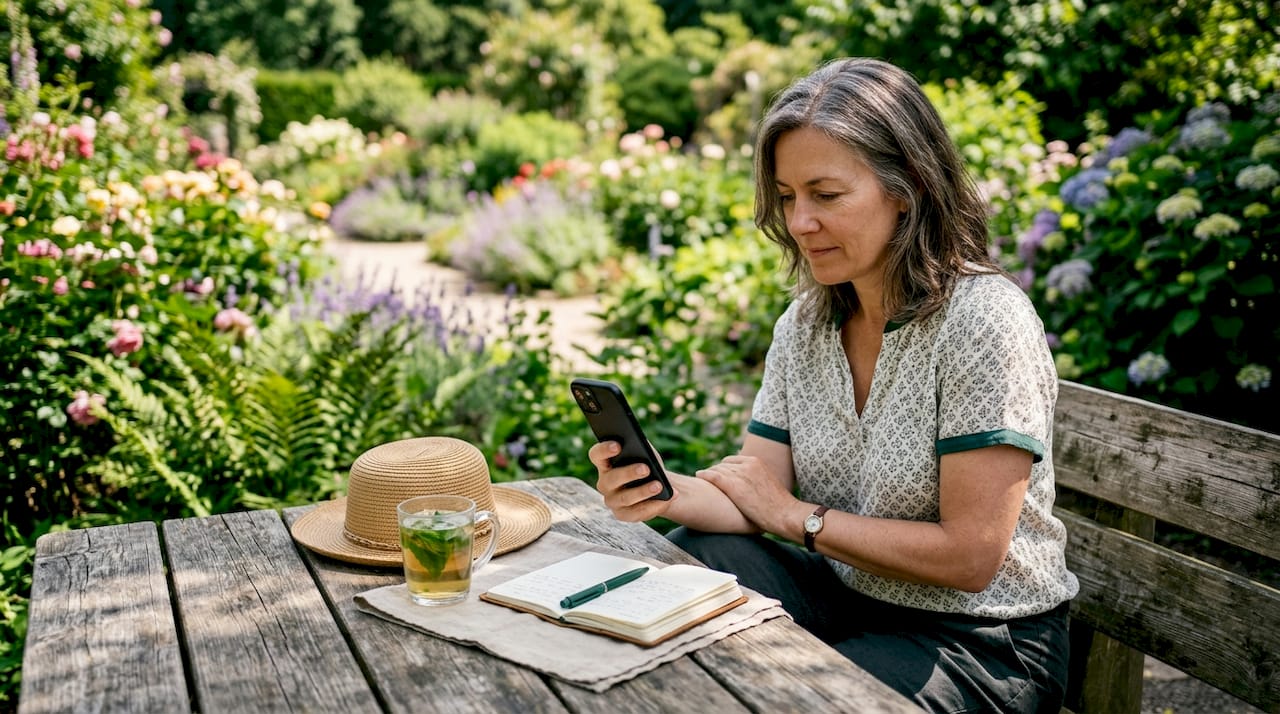 Traveler reading accommodation reviews on smartphone