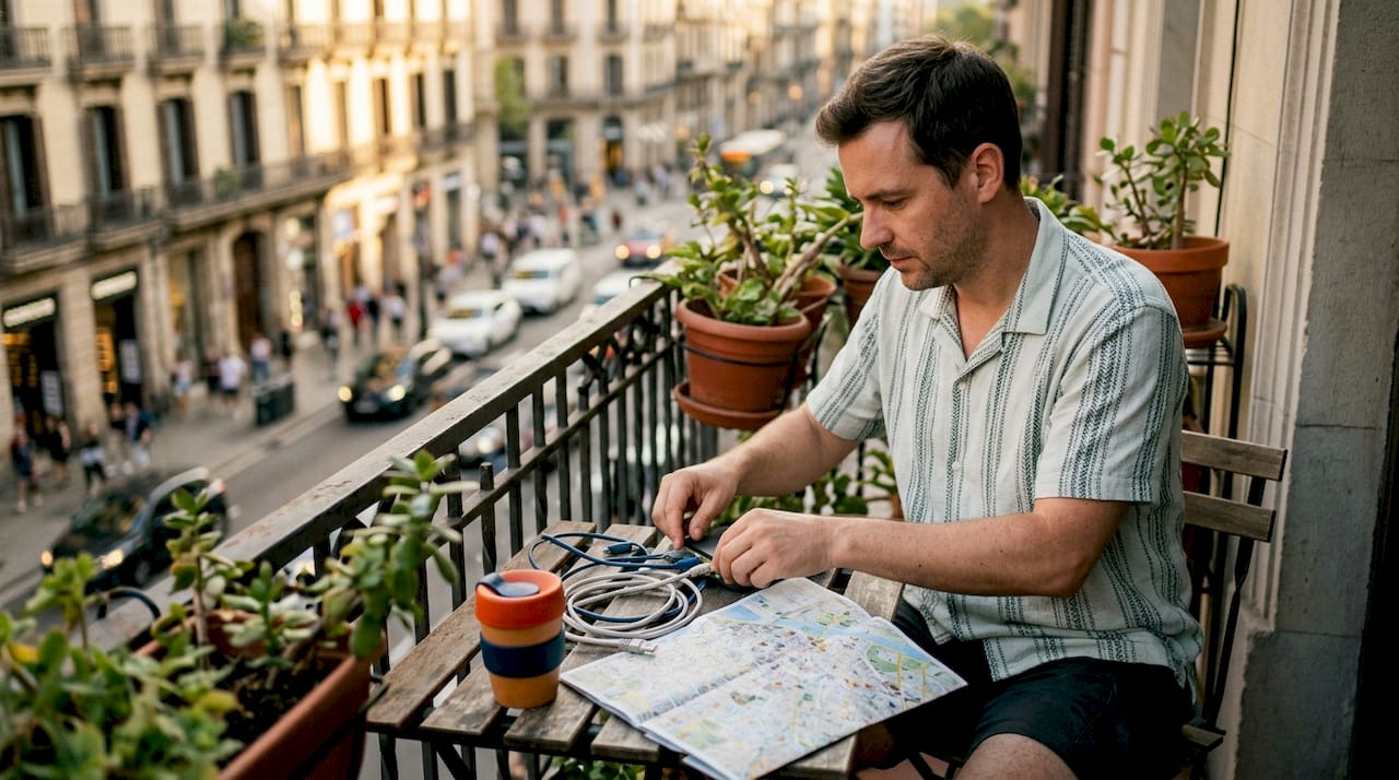 Traveler setting up global home network devices