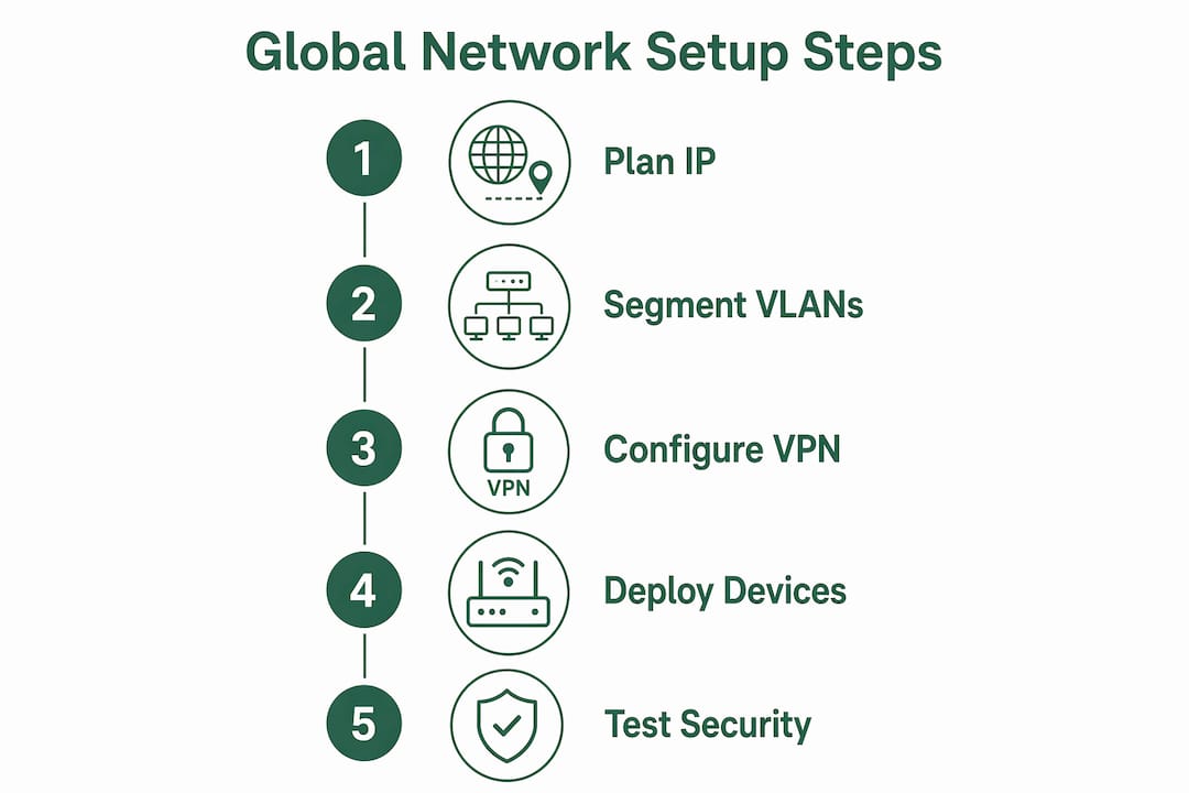 Infographic detailing global home network setup steps