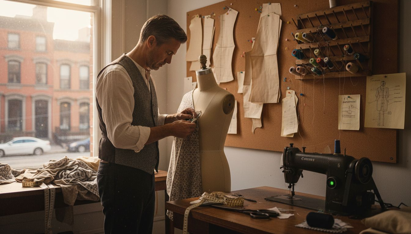 Tailor working at custom fashion workstation