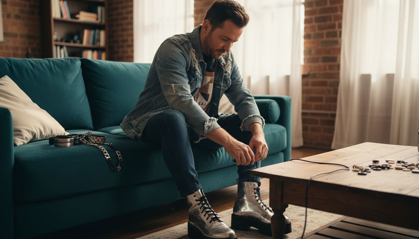 Man choosing statement shoes and accessories
