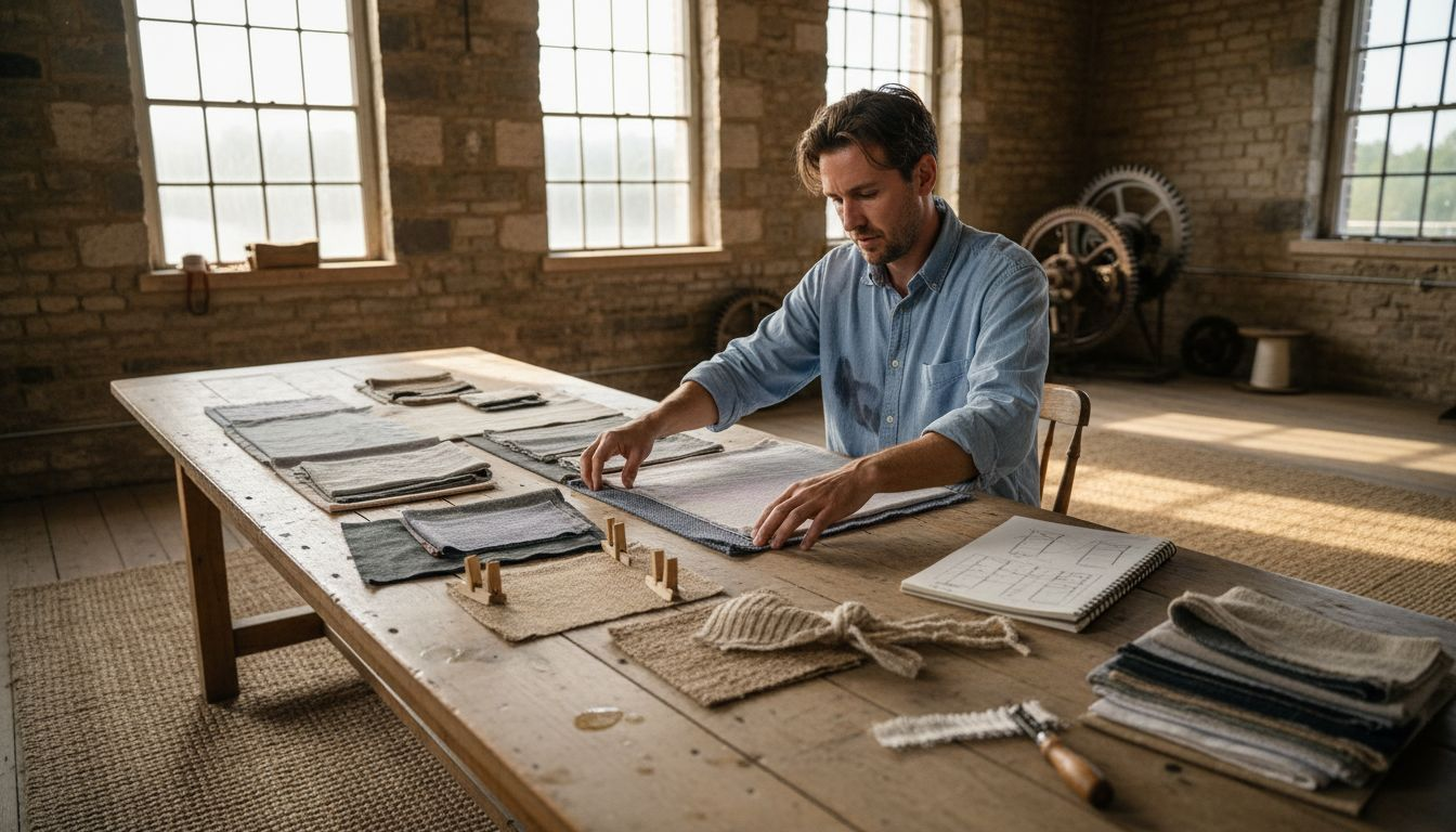 Designer sorting eco-friendly clothing materials