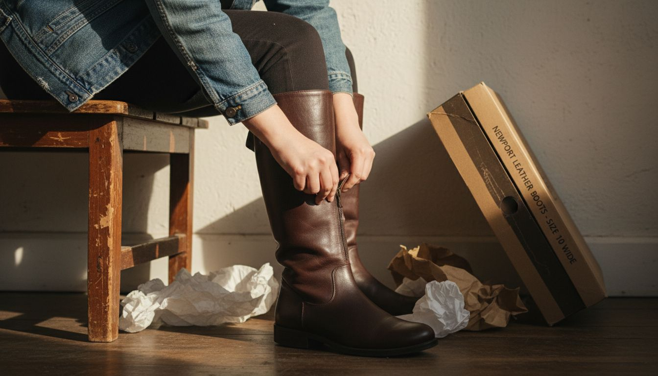 Person struggling to fit standard boot