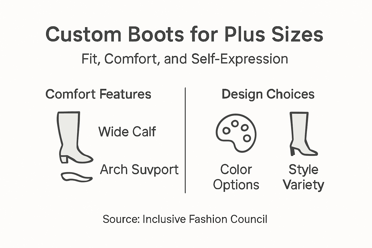 Infographic custom boot features plus sizes