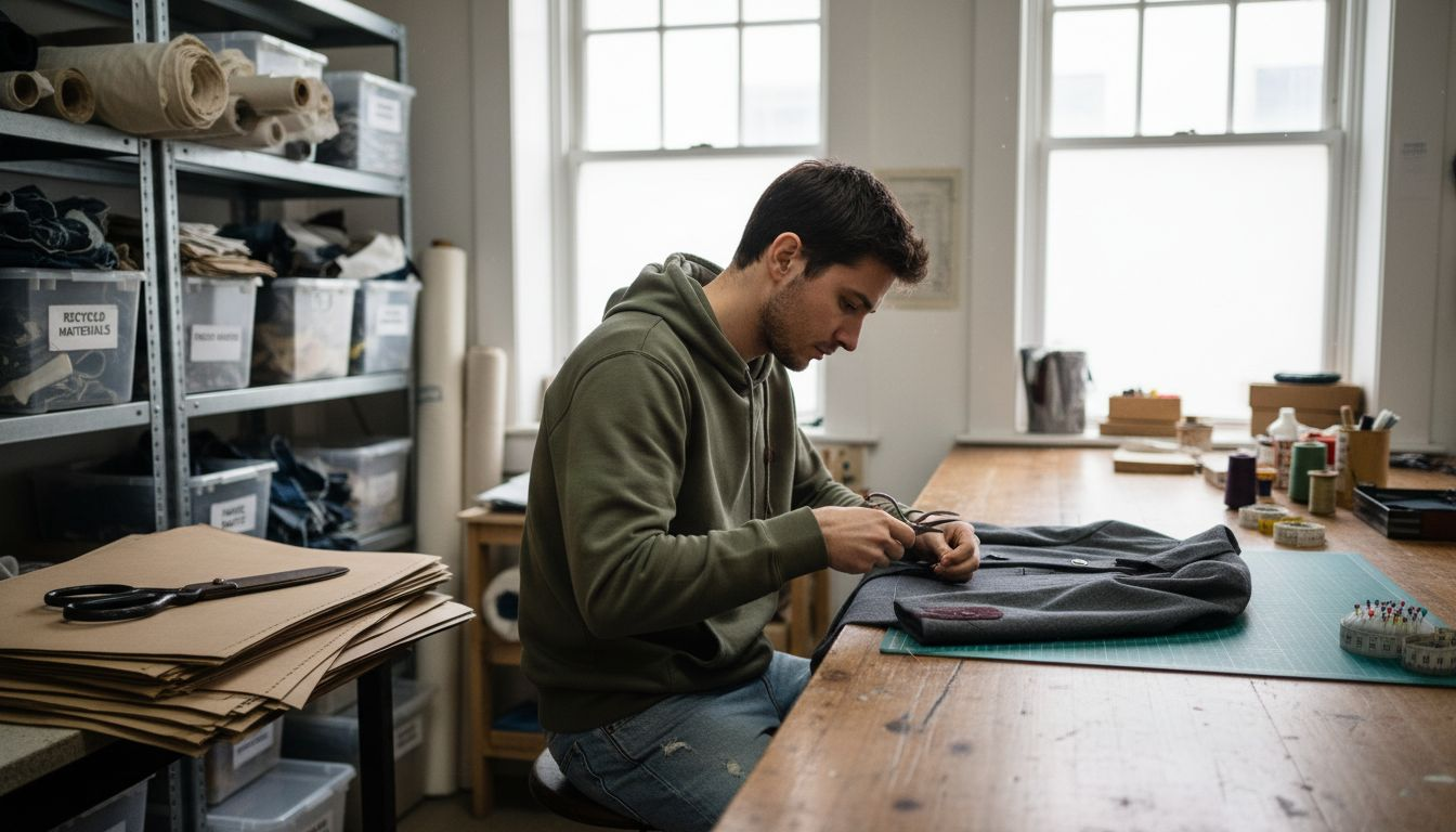 Designer working in sustainable clothing workshop