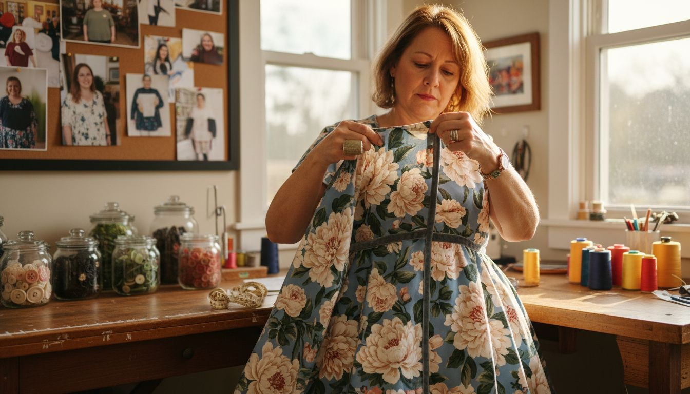 Seamstress works on custom plus size dress