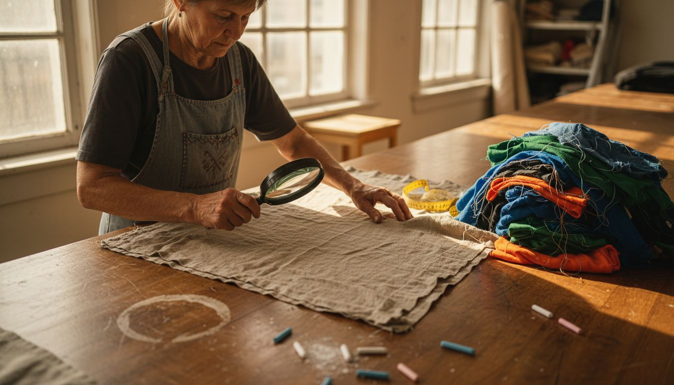 Fashion worker comparing high and low quality fabrics