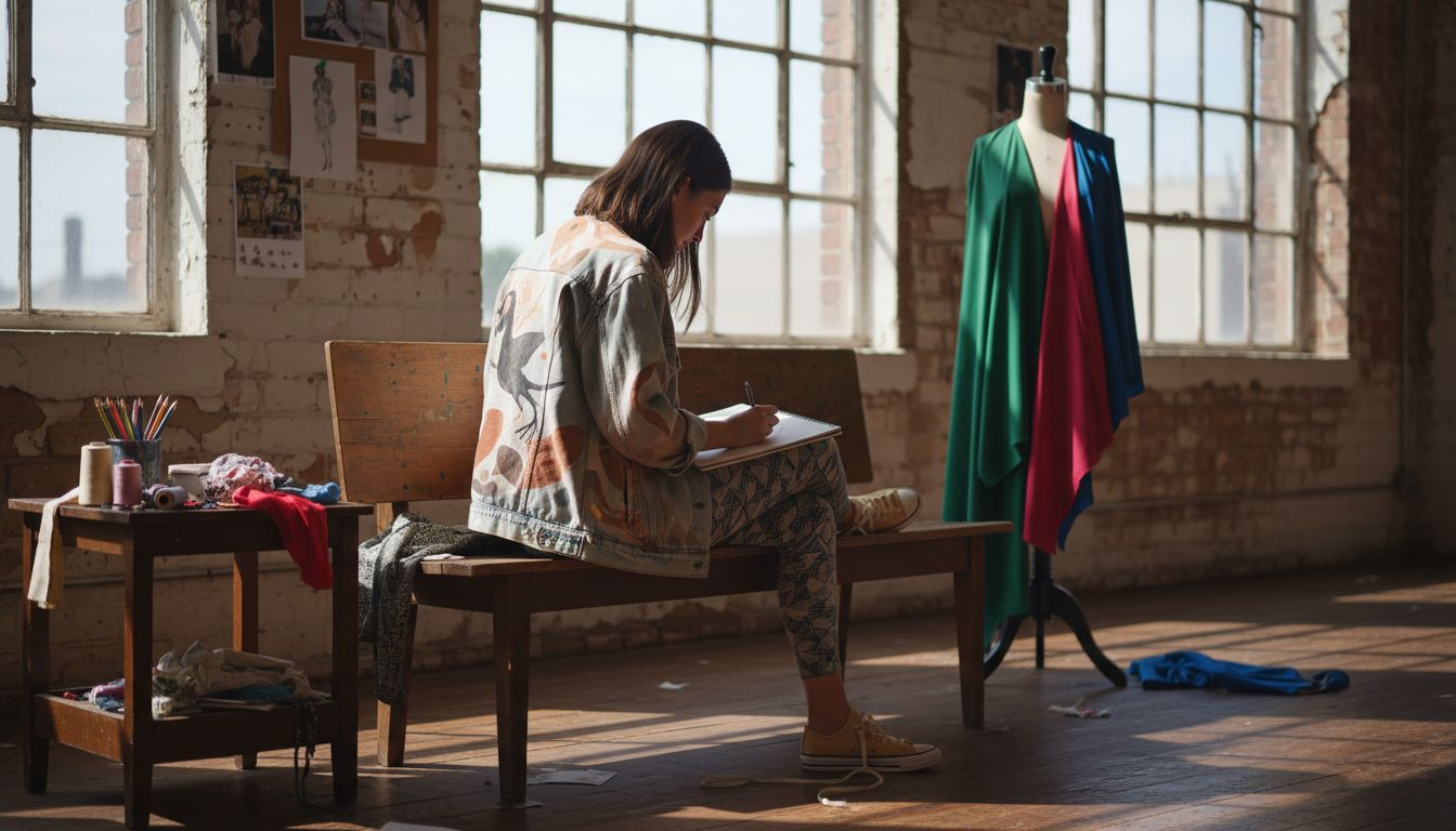 Woman designing statement fashion in studio