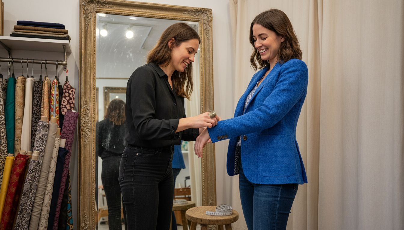 Boutique fitting with tailored colorful jacket