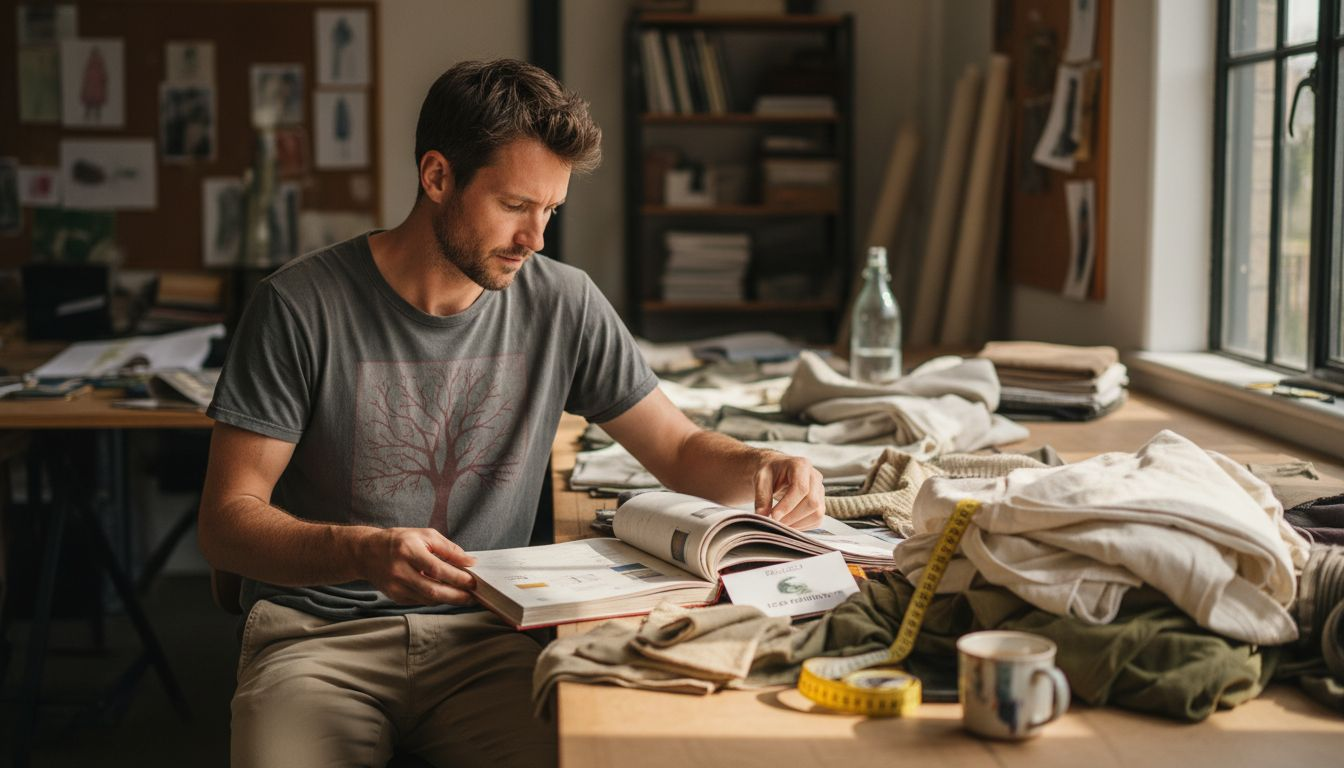 Designer evaluating eco-friendly fabric swatches