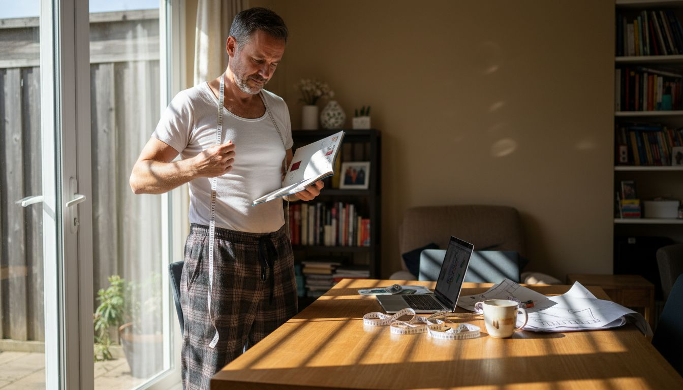 Man double-checking chest body measurements