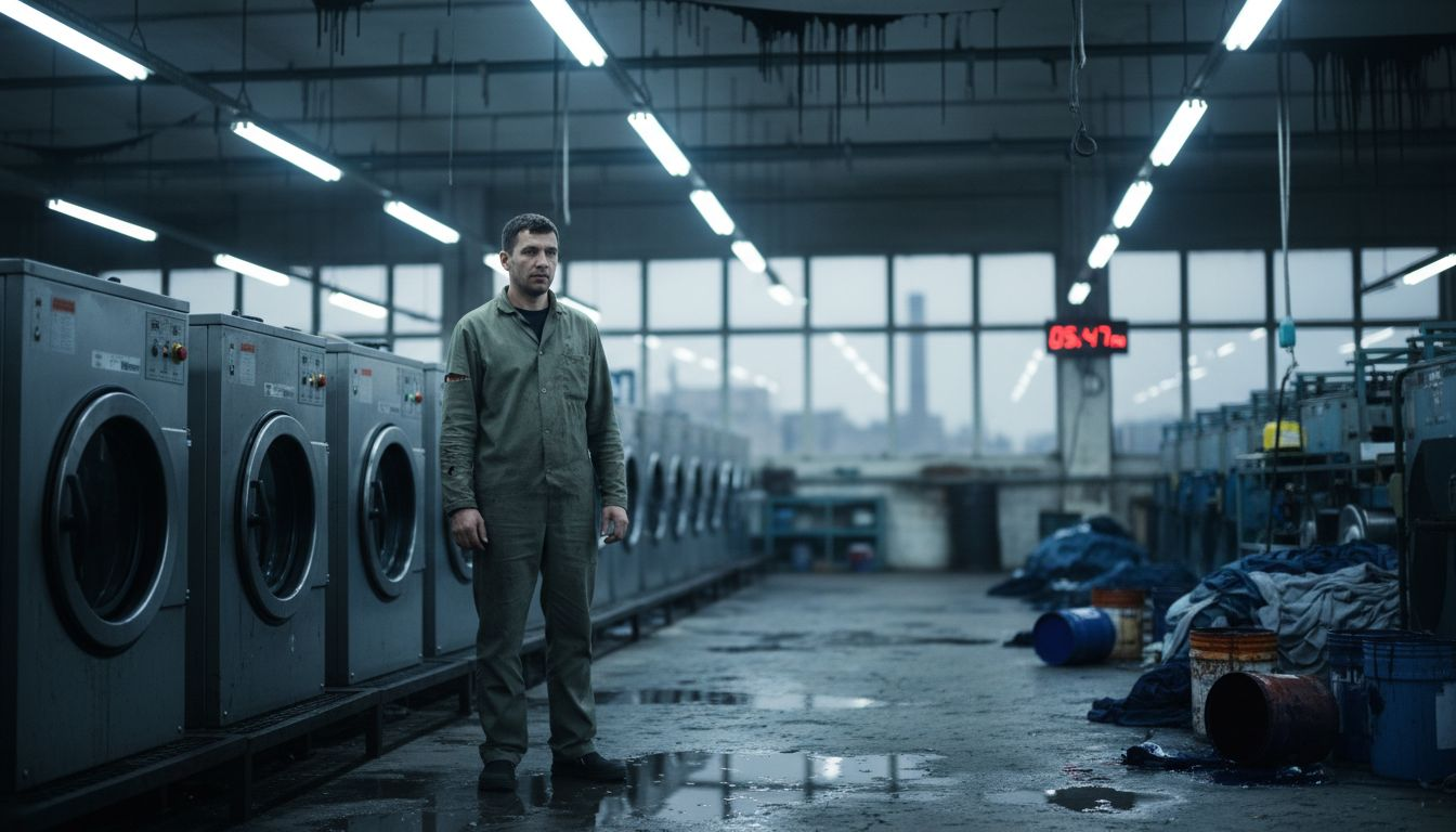 Garment worker in polluted textile factory