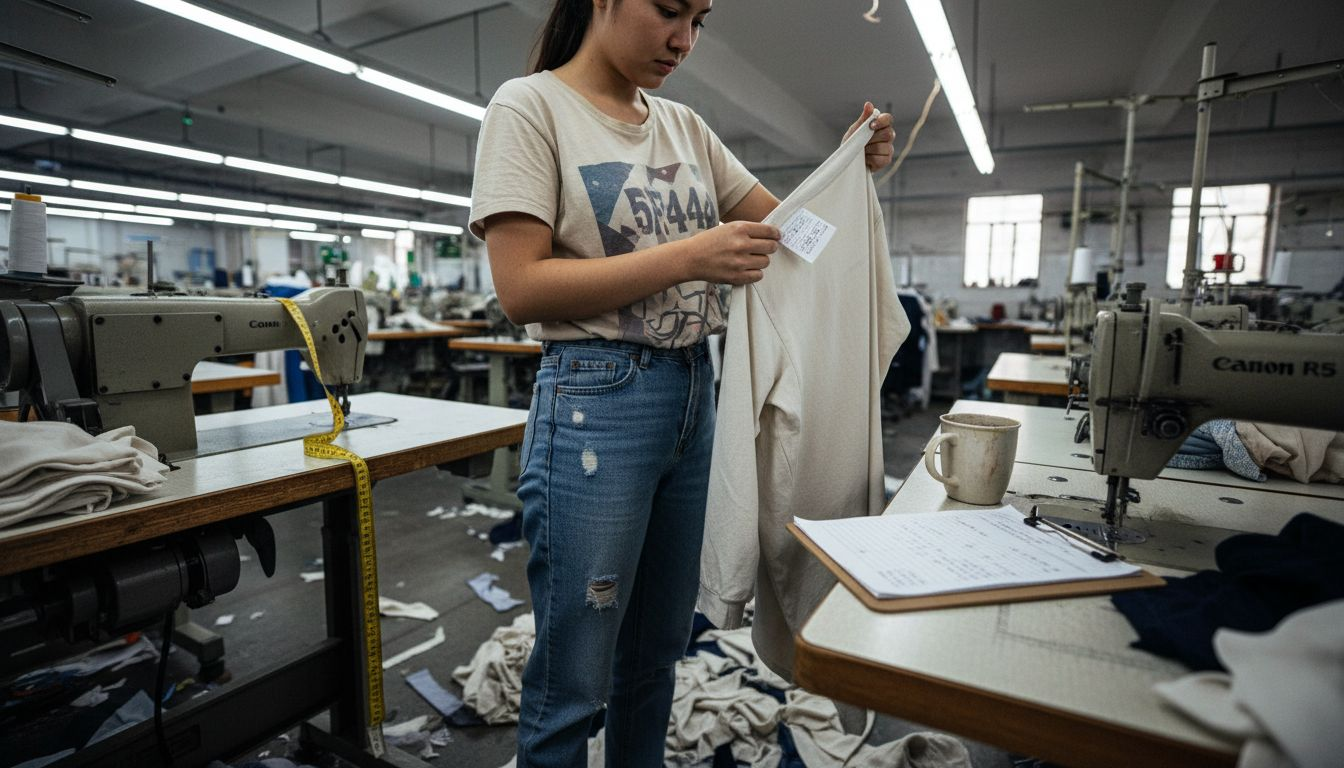 Worker verifying sustainable garment certification