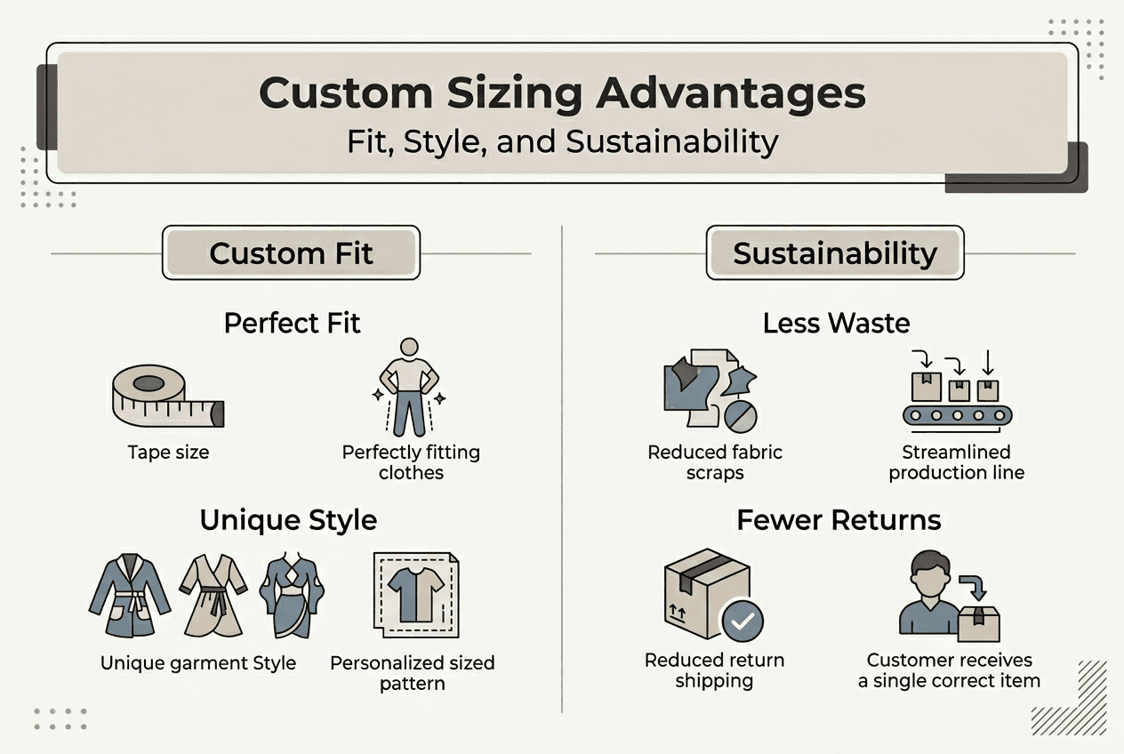 Infographic on custom sizing fit and sustainability