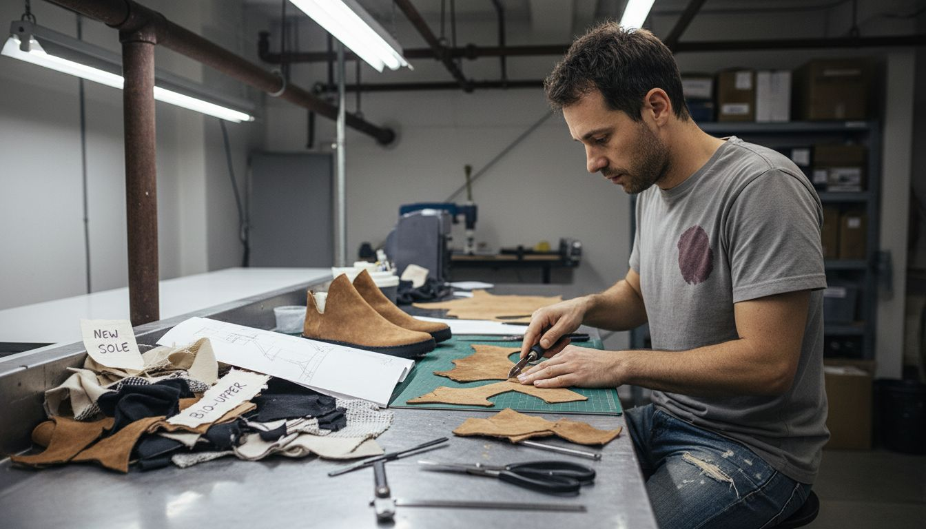 Designer working with mycelium leather materials