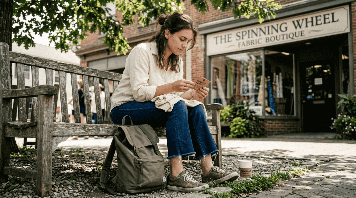 Woman checking organic cotton shirt label