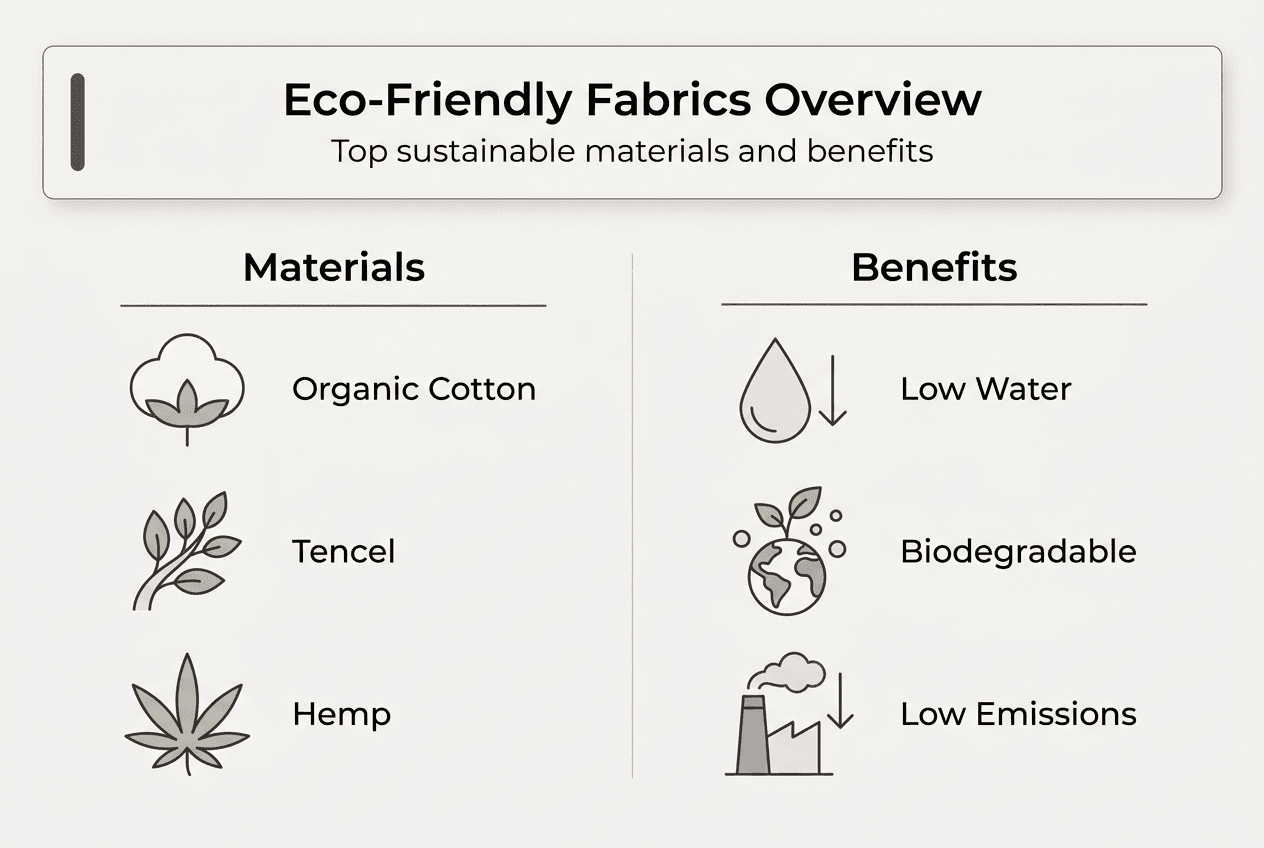 Infographic showing sustainable fabrics and benefits