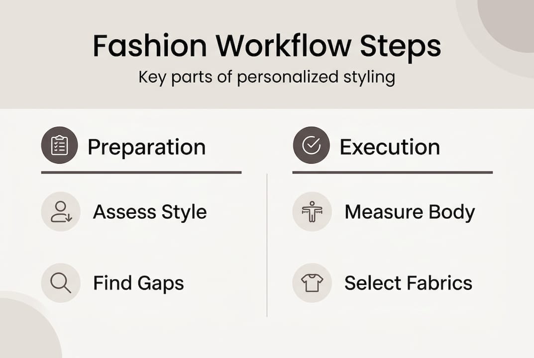 Infographic with steps of fashion styling workflow
