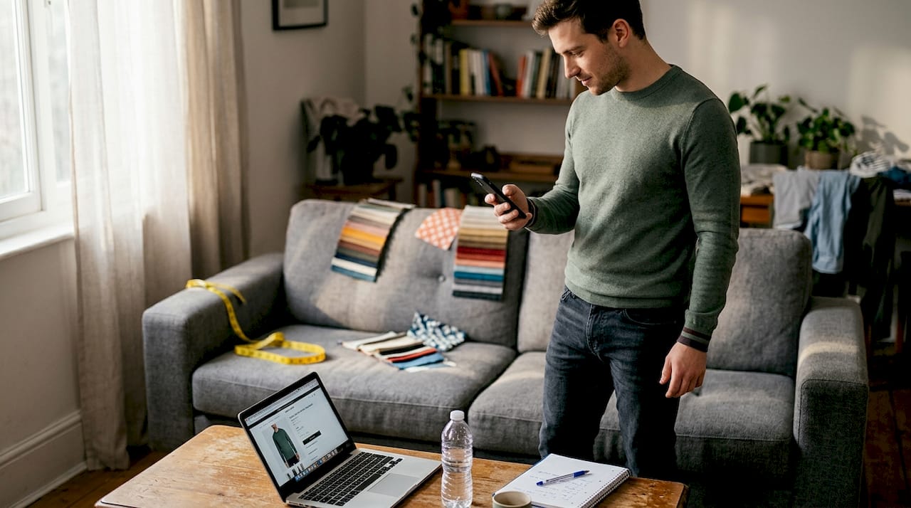 Man scanning body for clothing measurements