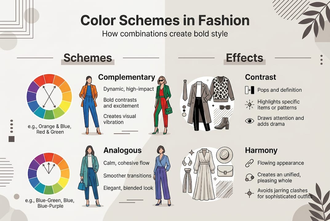 Infographic of color schemes and effects in fashion