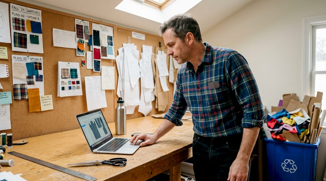 Designer reviewing sustainable fashion fabric samples