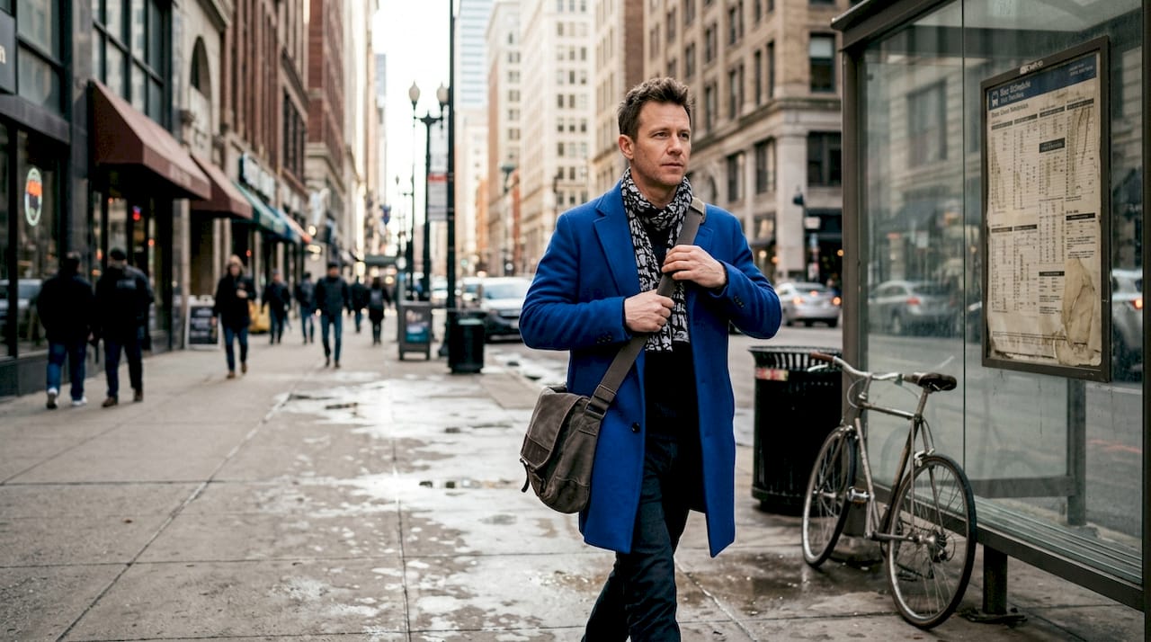 Man wearing bold style on city street
