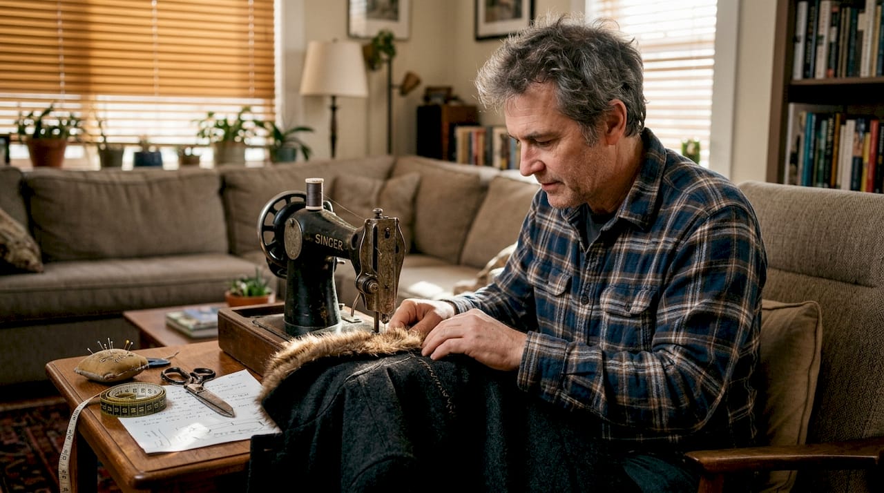 Sewing faux fur trim onto a coat