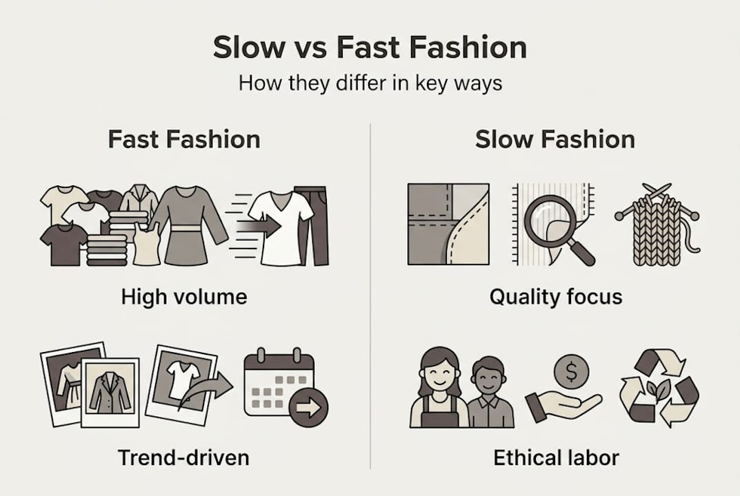Slow versus fast fashion comparison infographic