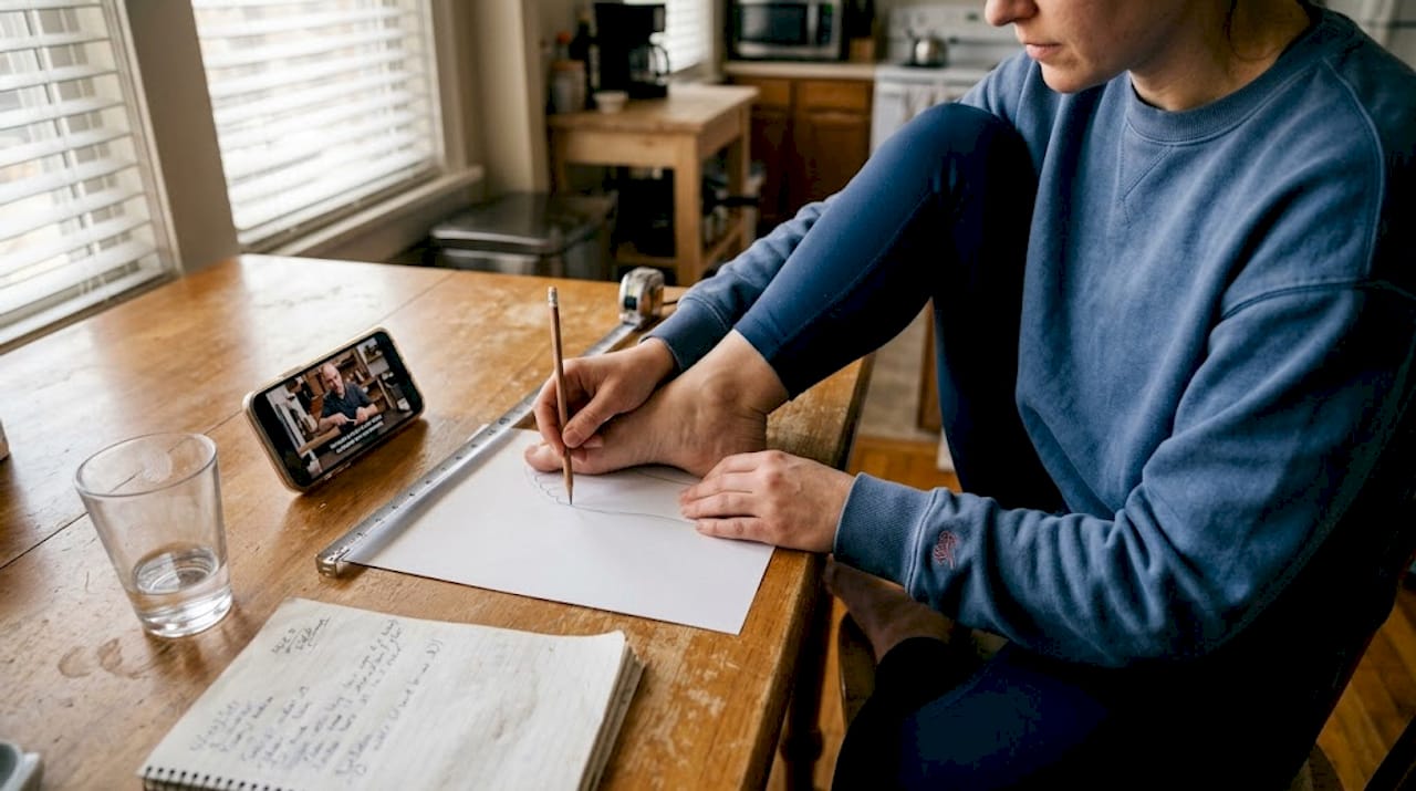 Woman tracing feet for custom shoes