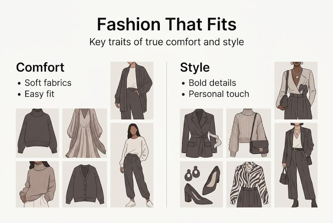 Infographic on comfortable and stylish fashion traits