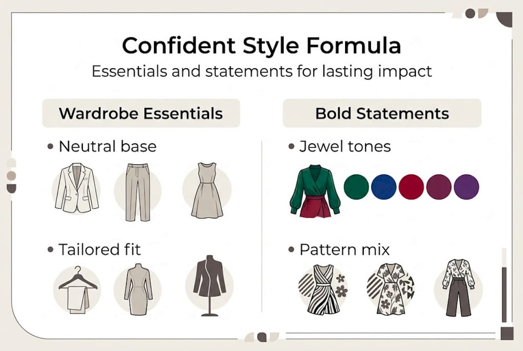 Infographic showing confident style essentials versus bold statements