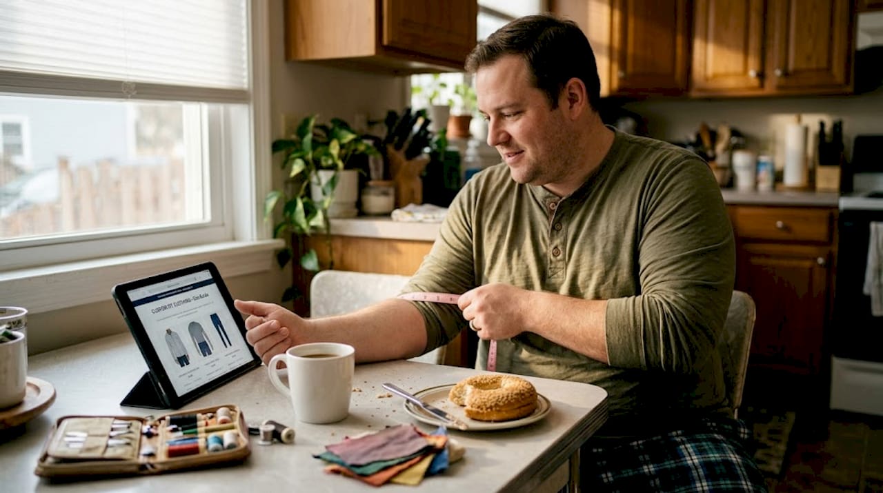 Plus-size man measures arm for custom fit