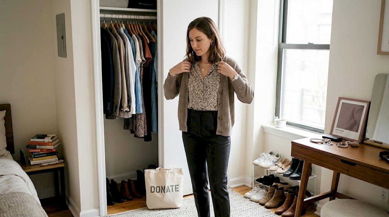 Woman building personalized capsule wardrobe
