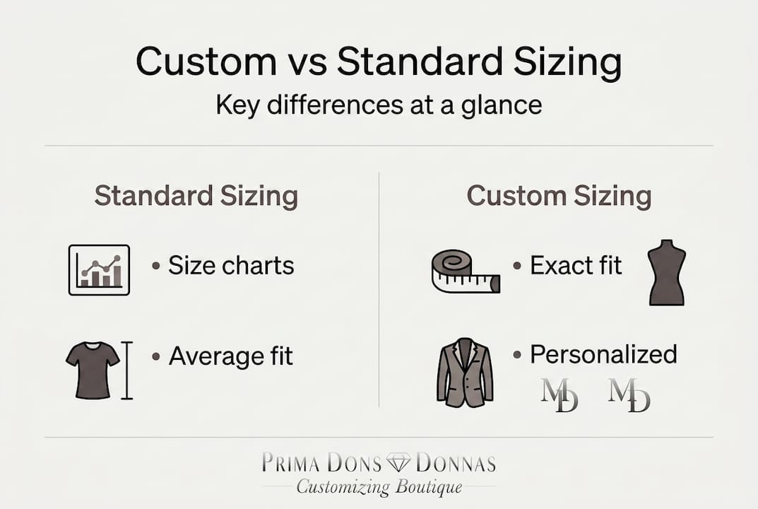 Infographic comparing custom and standard sizing