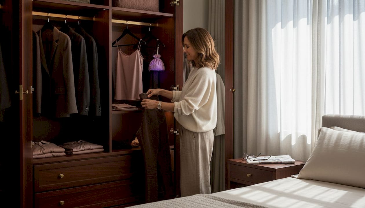 Woman organizing lasting custom clothing