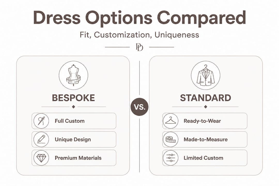 Infographic comparing bespoke and standard dress options