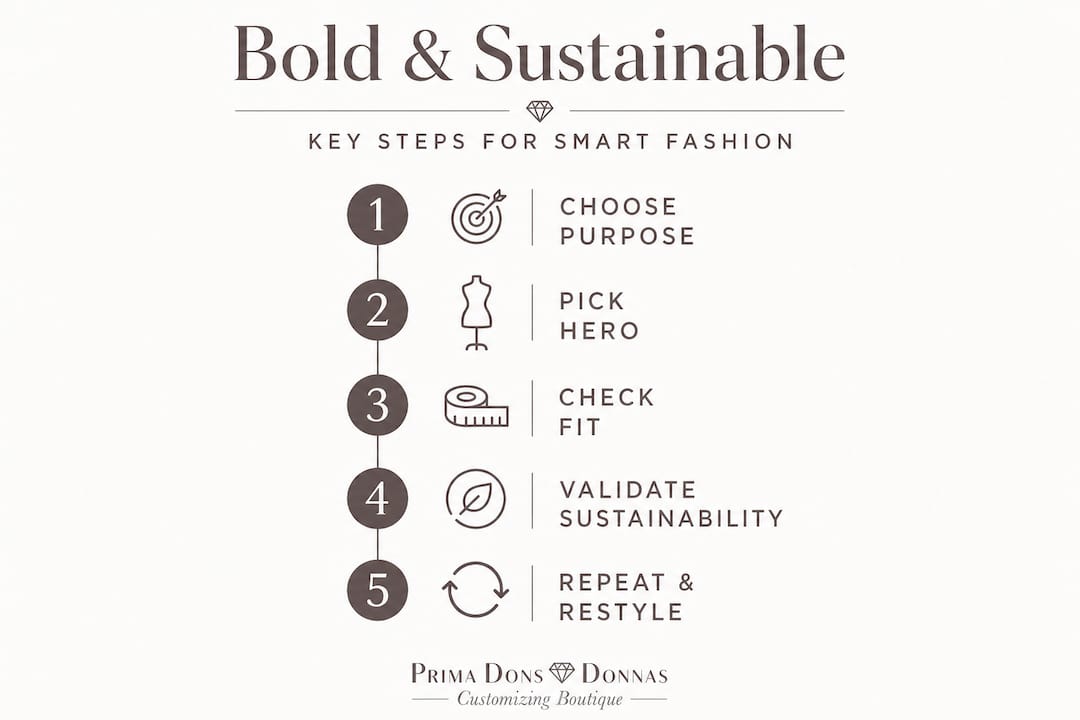 Vertical infographic showing bold sustainable fashion steps