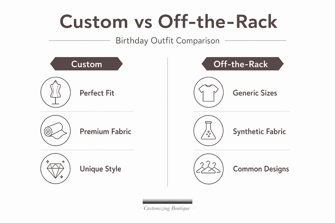 Infographic comparing custom and off-the-rack outfits