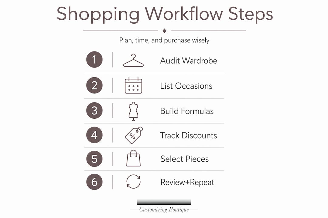 Infographic with six step seasonal shopping workflow