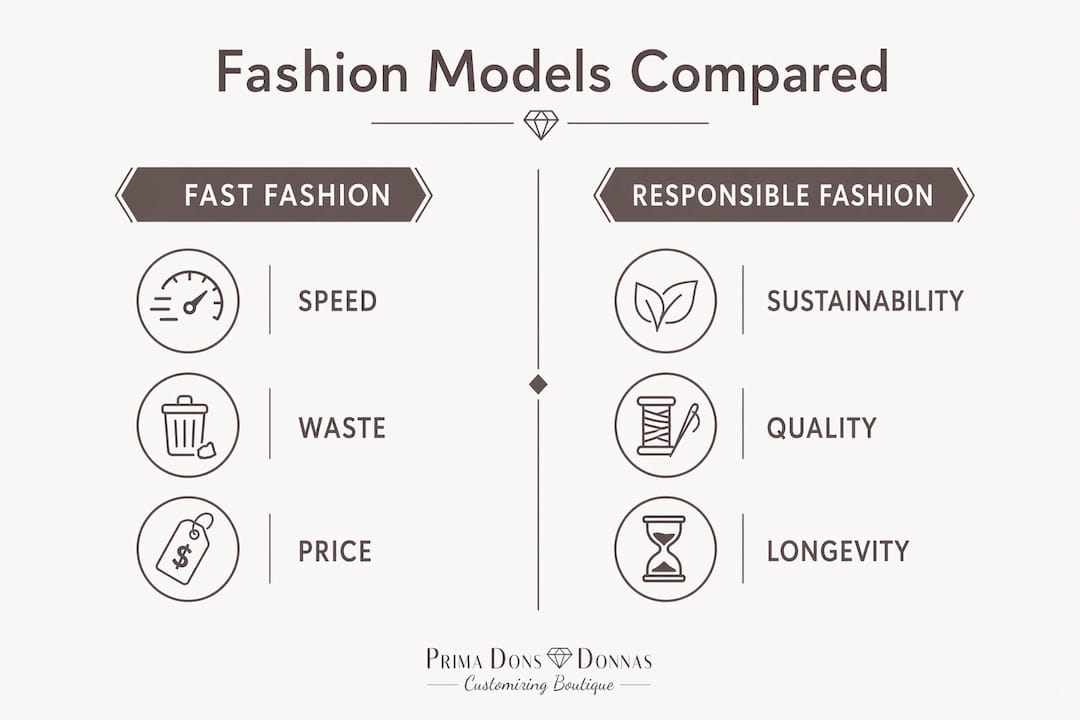 Infographic comparing responsible fashion and fast fashion