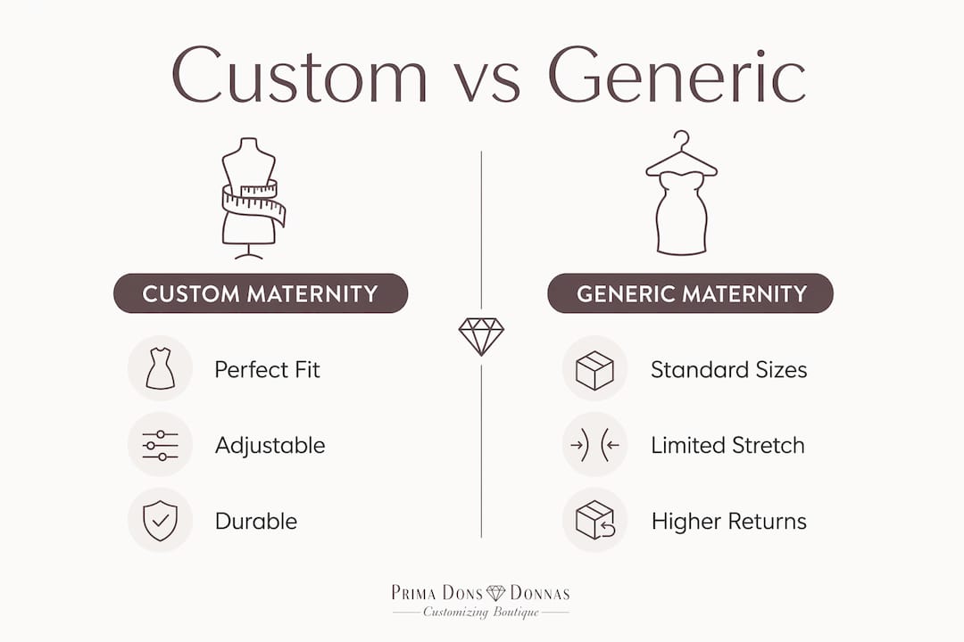 Infographic comparing custom and generic maternity wear