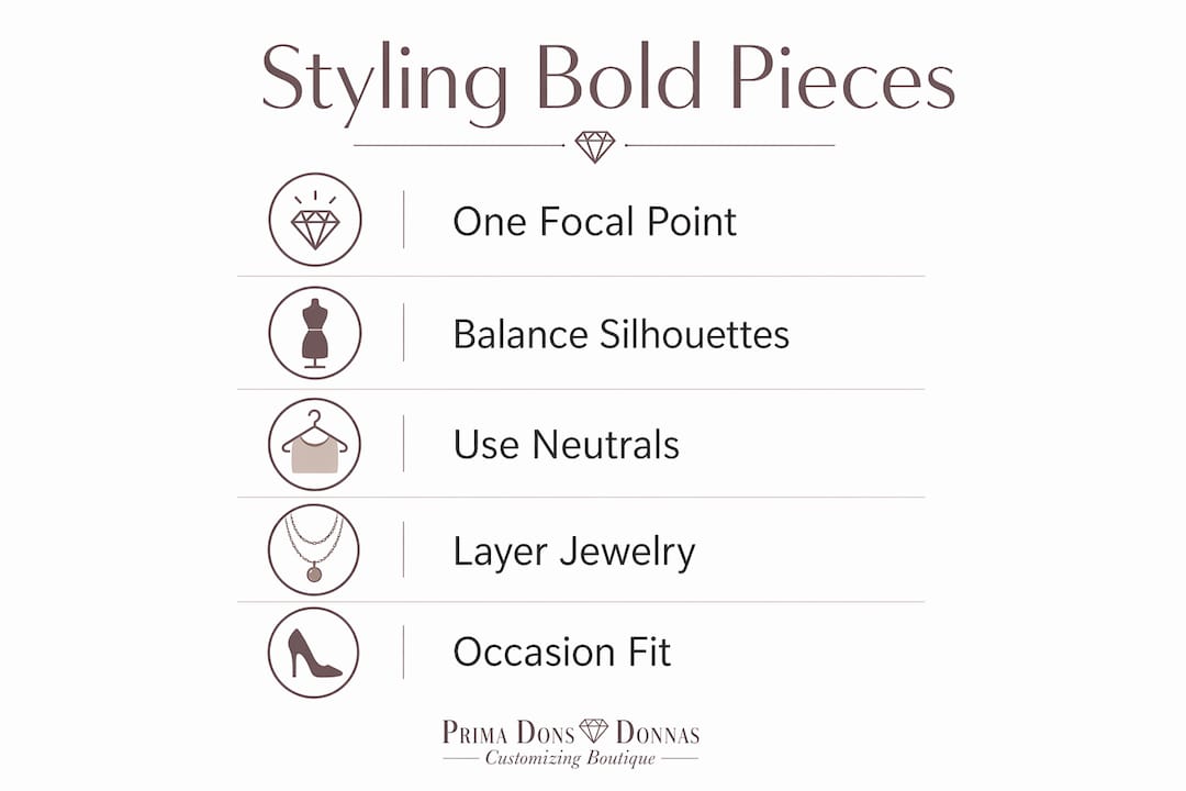 Infographic outlining steps to style bold fashion pieces