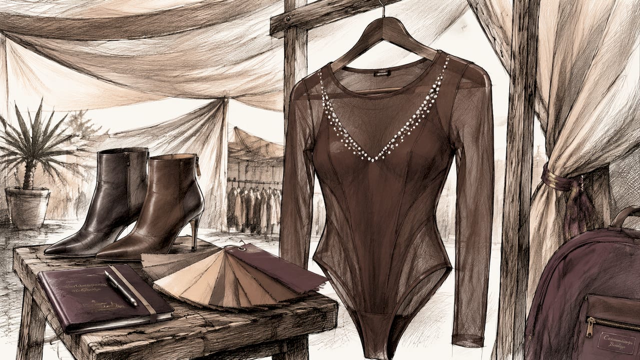 Inclusive mesh bodysuit on mannequin with boots
