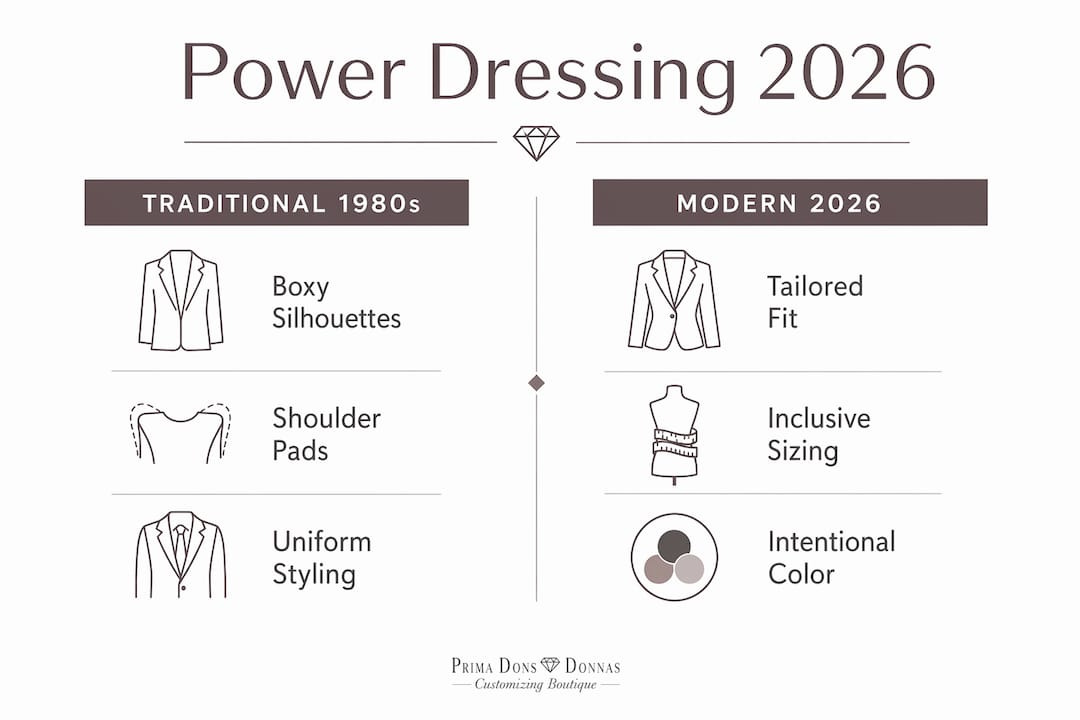 Infographic comparing traditional vs modern power dressing styles