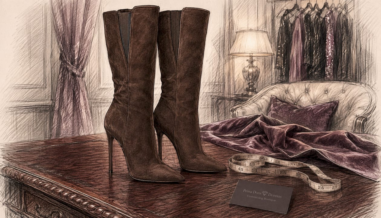 Custom wide-calf over-the-knee boots on white background