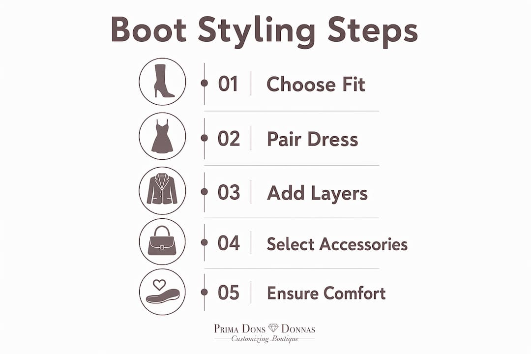 Infographic showing styling steps for over-the-knee boots