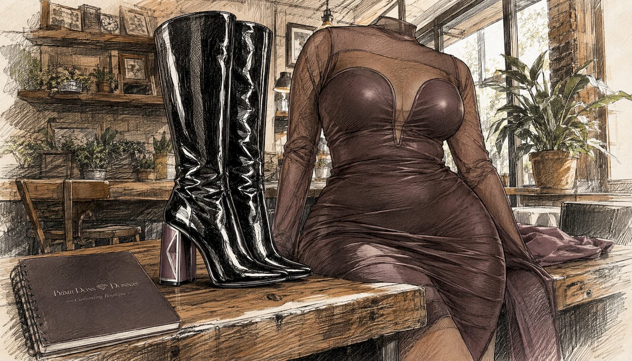 Knee high boots near plus size midi dress fabric