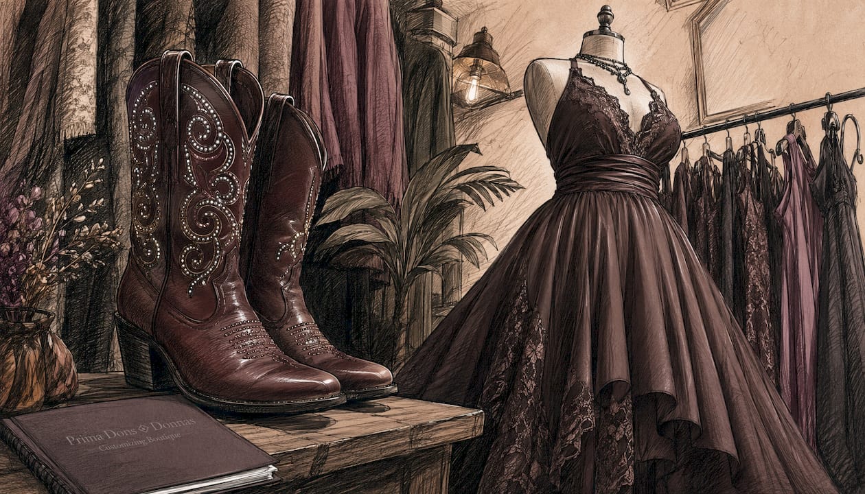Cowboy boots with plus size fit-and-flare dress