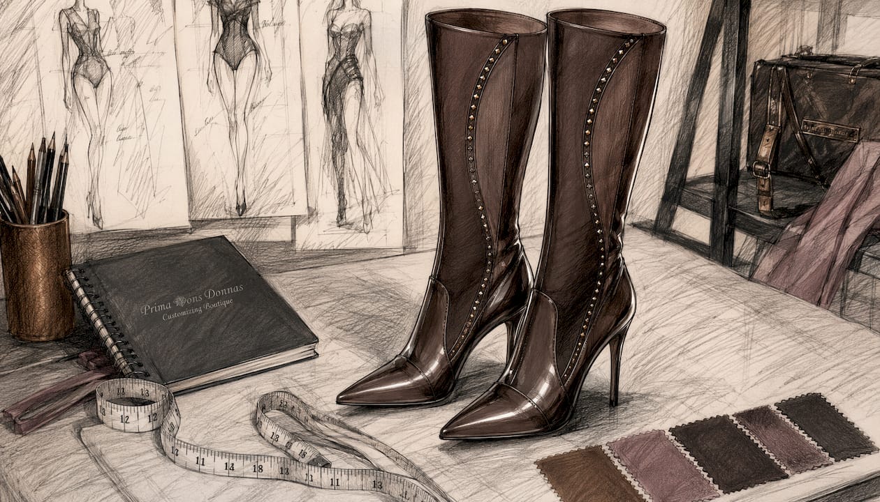 Custom spandex boots on dark background