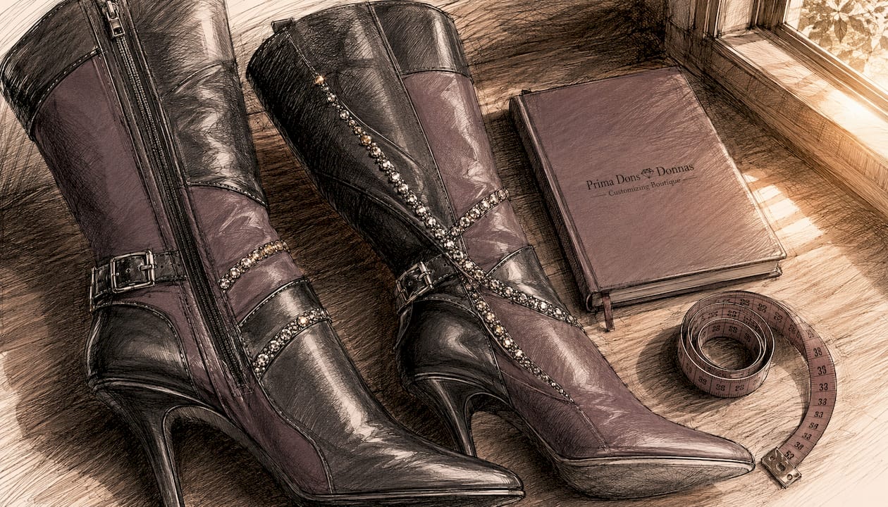 Custom PU leather boots with spandex inserts overhead